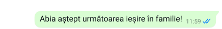 text securizat pe platforma whatsapp cu textul abia aștept următoarea excursie cu familia